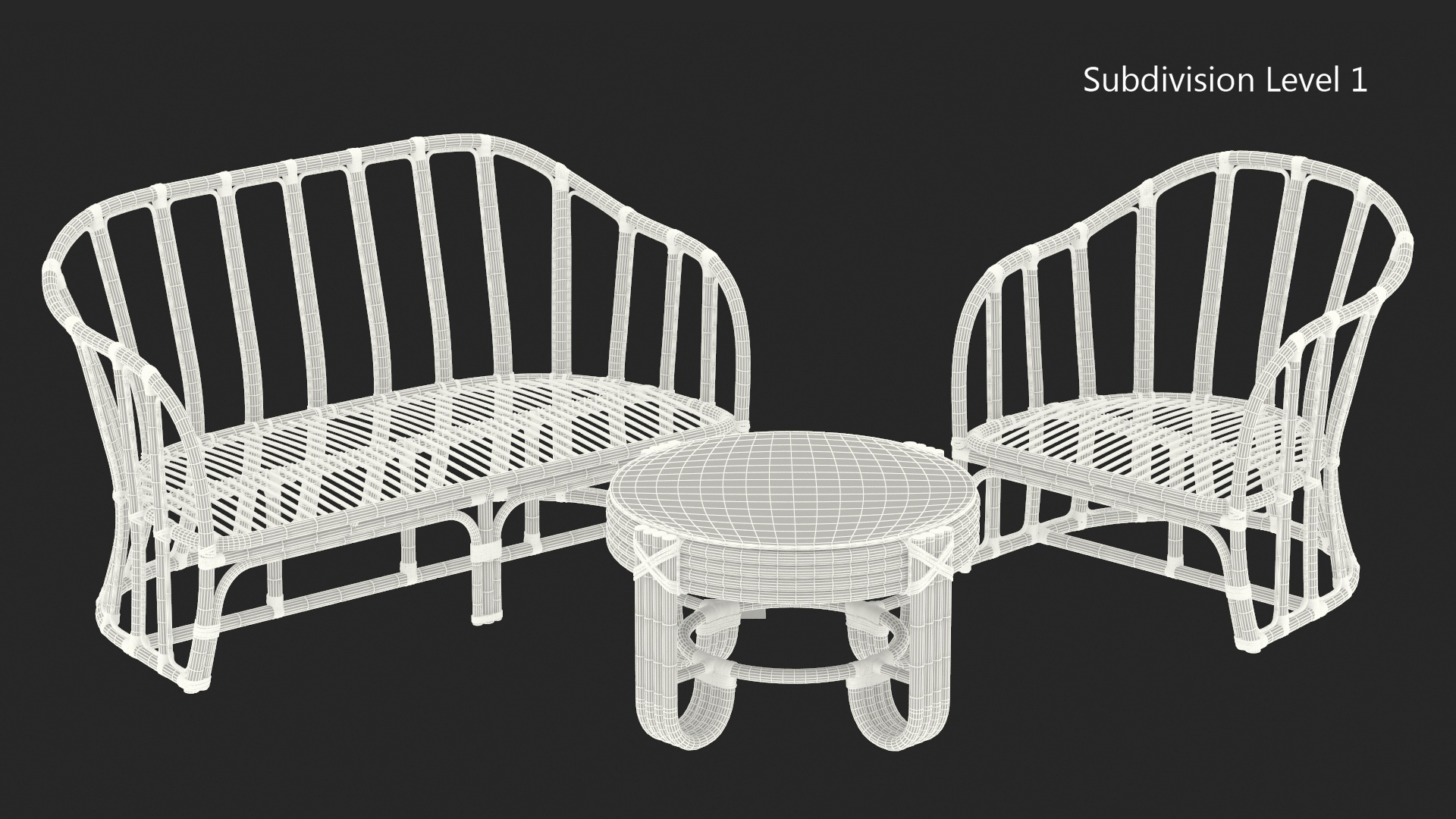 3D Vintage Rattan Furniture Set model