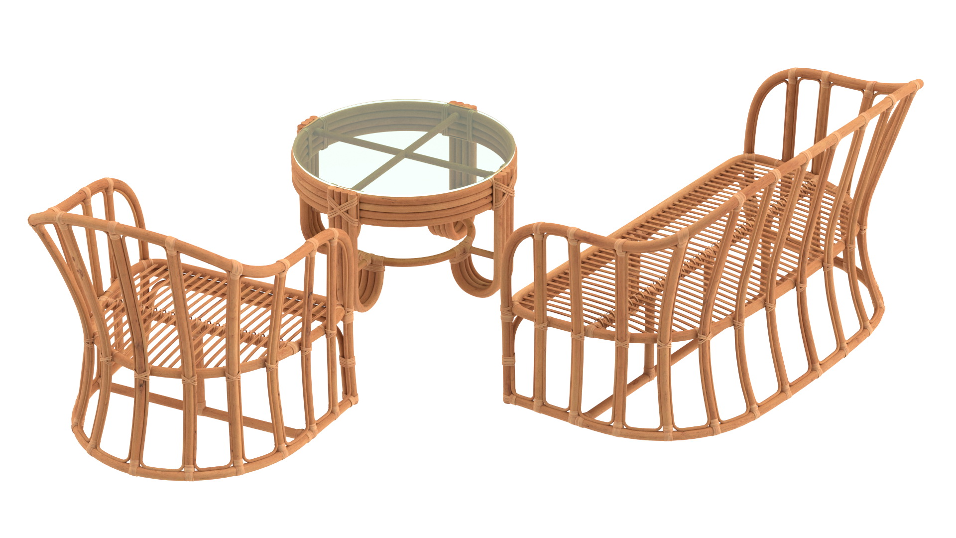 3D Vintage Rattan Furniture Set model