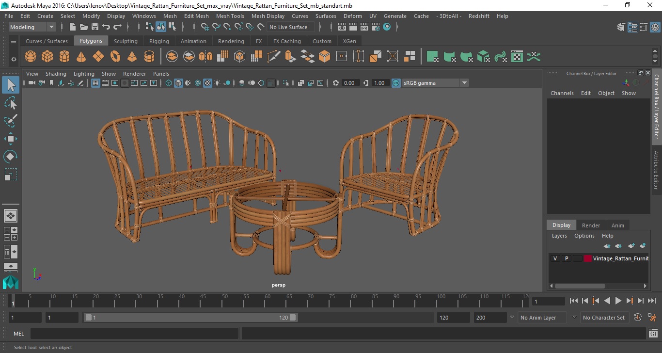 3D Vintage Rattan Furniture Set model