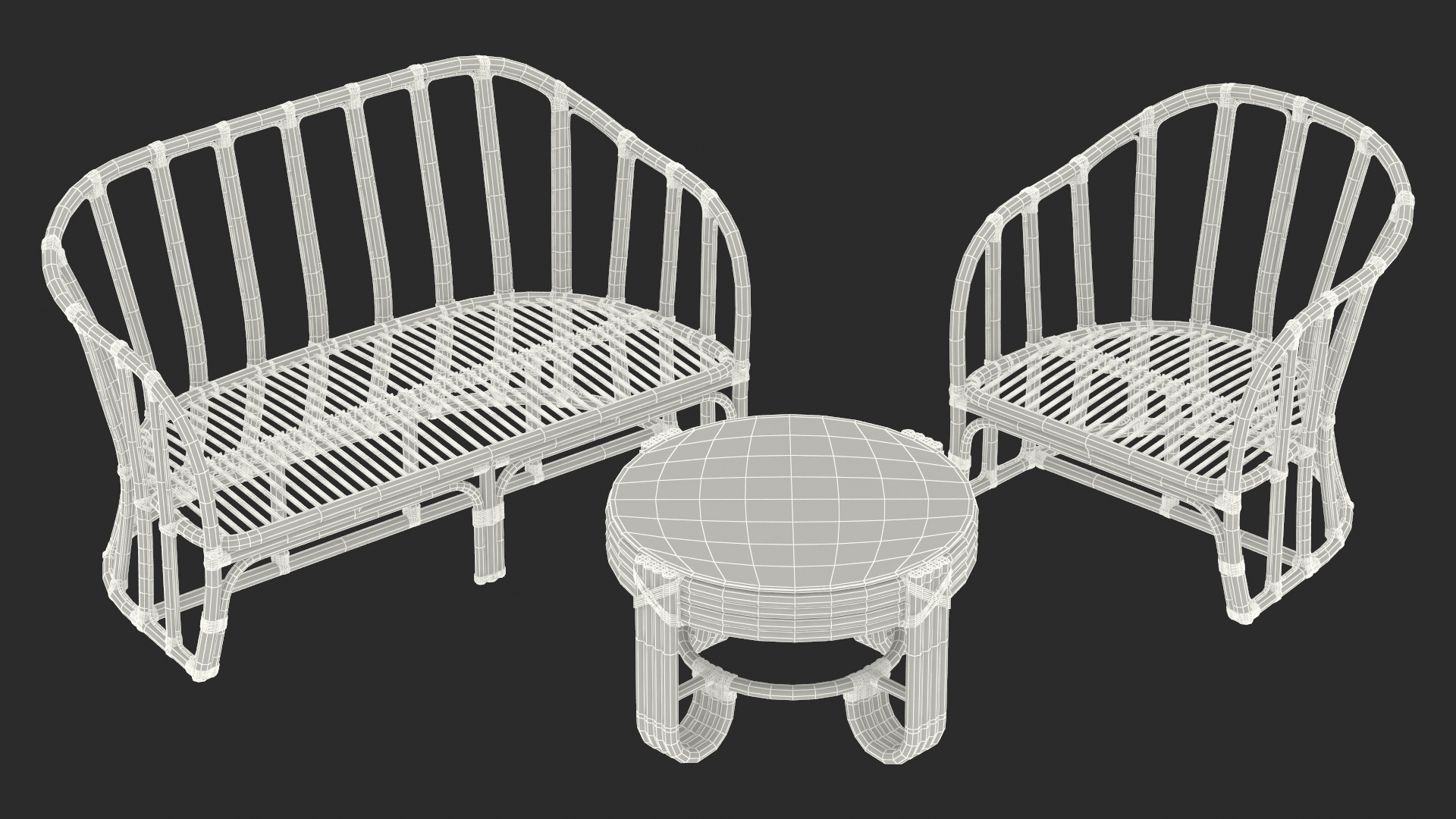 3D Vintage Rattan Furniture Set model
