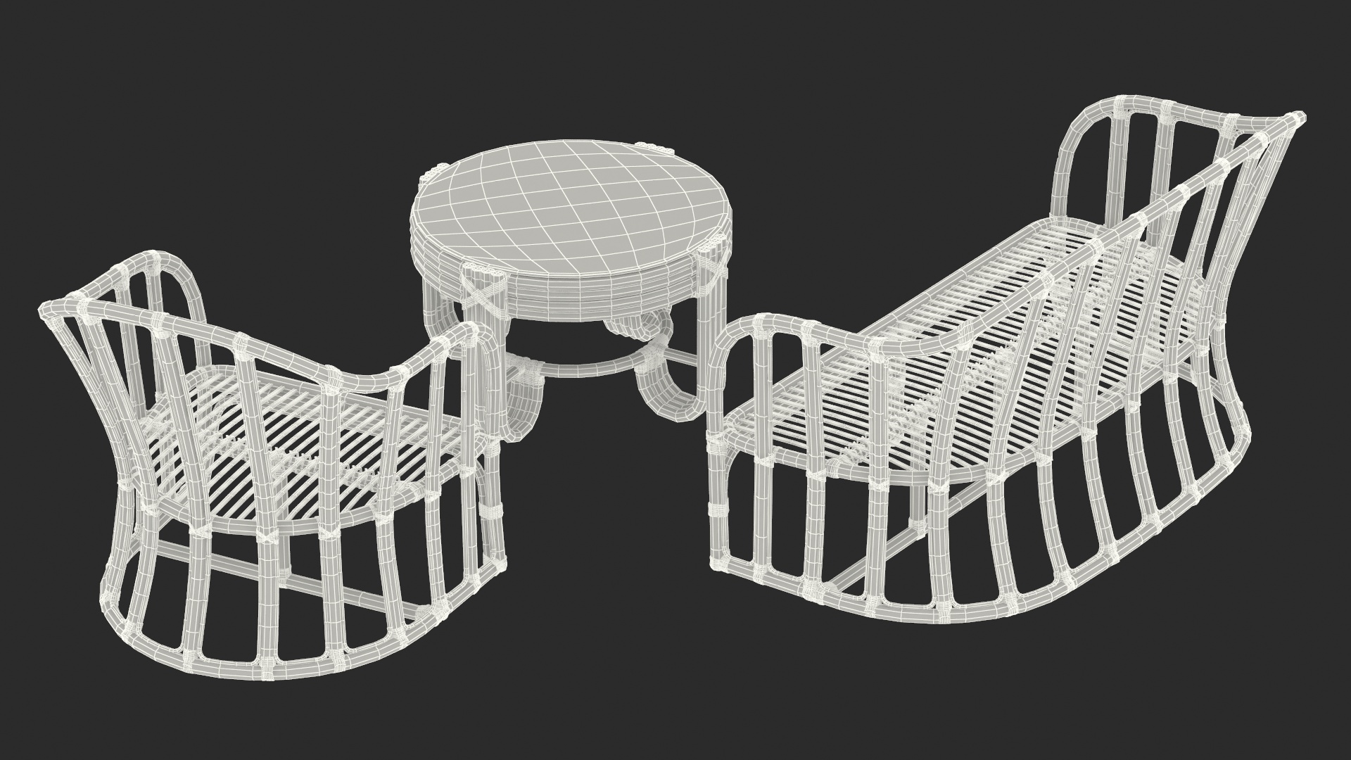 3D Vintage Rattan Furniture Set model