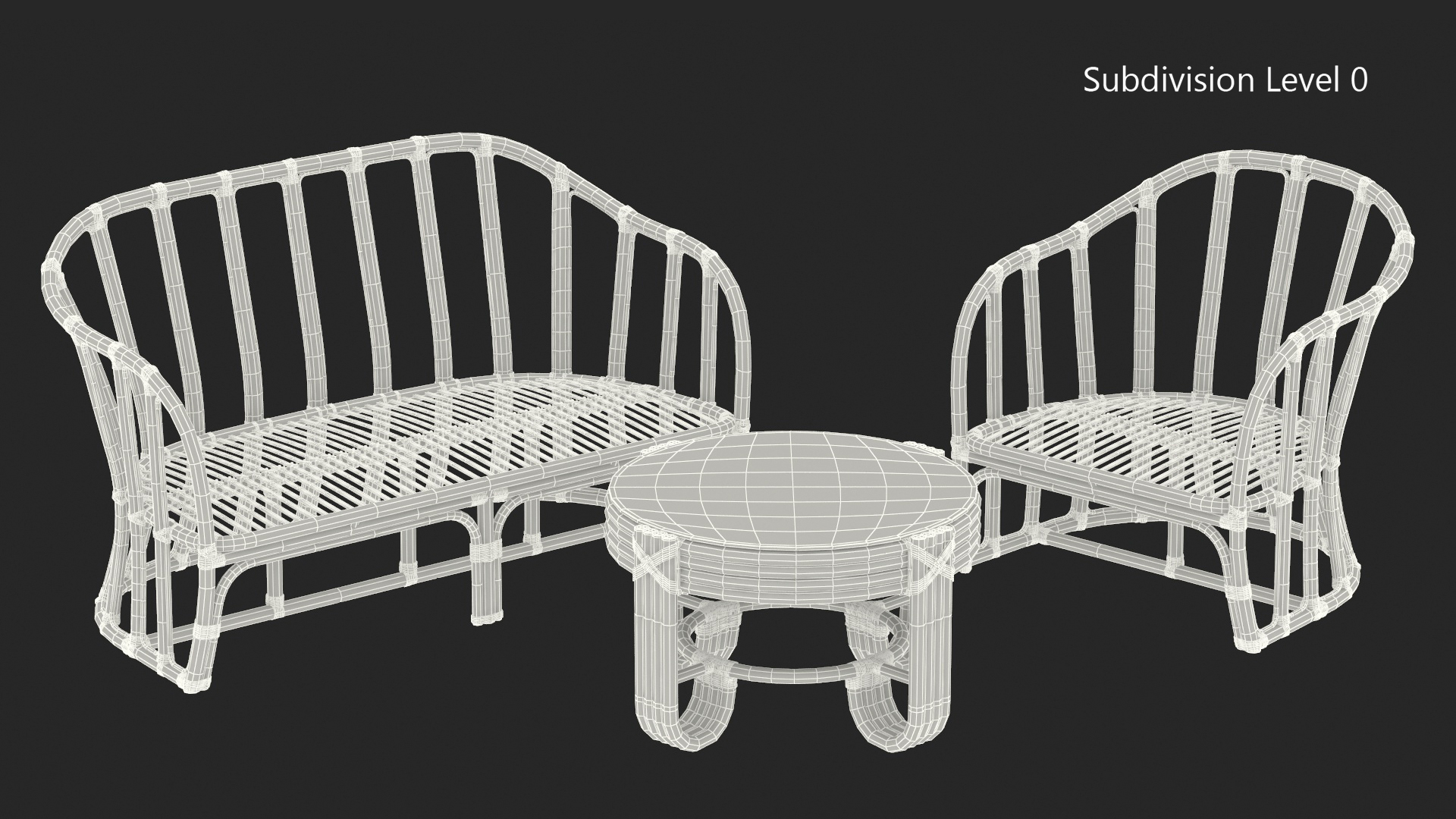 3D Vintage Rattan Furniture Set model