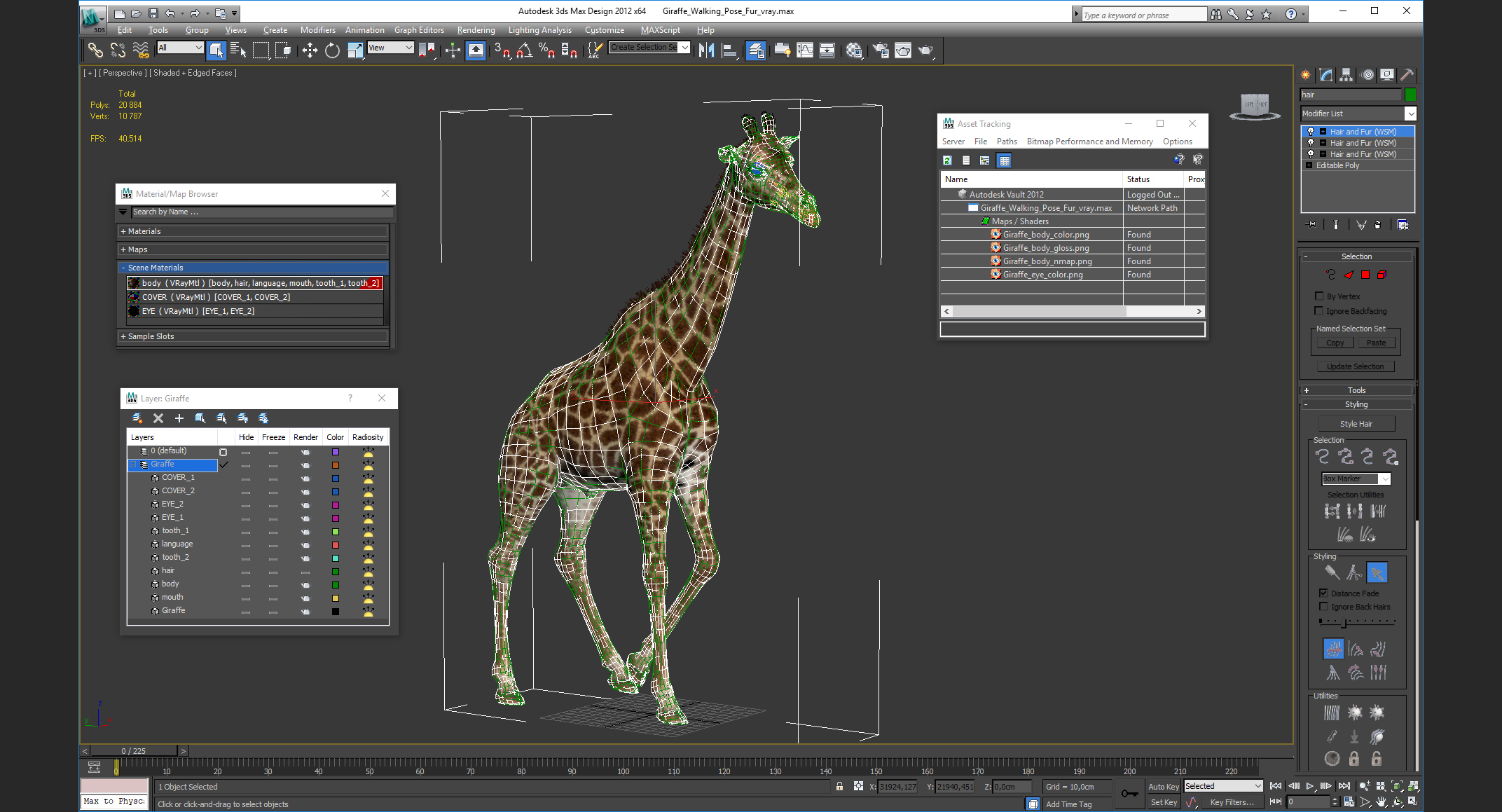 Giraffe Walking Pose Fur 3D model