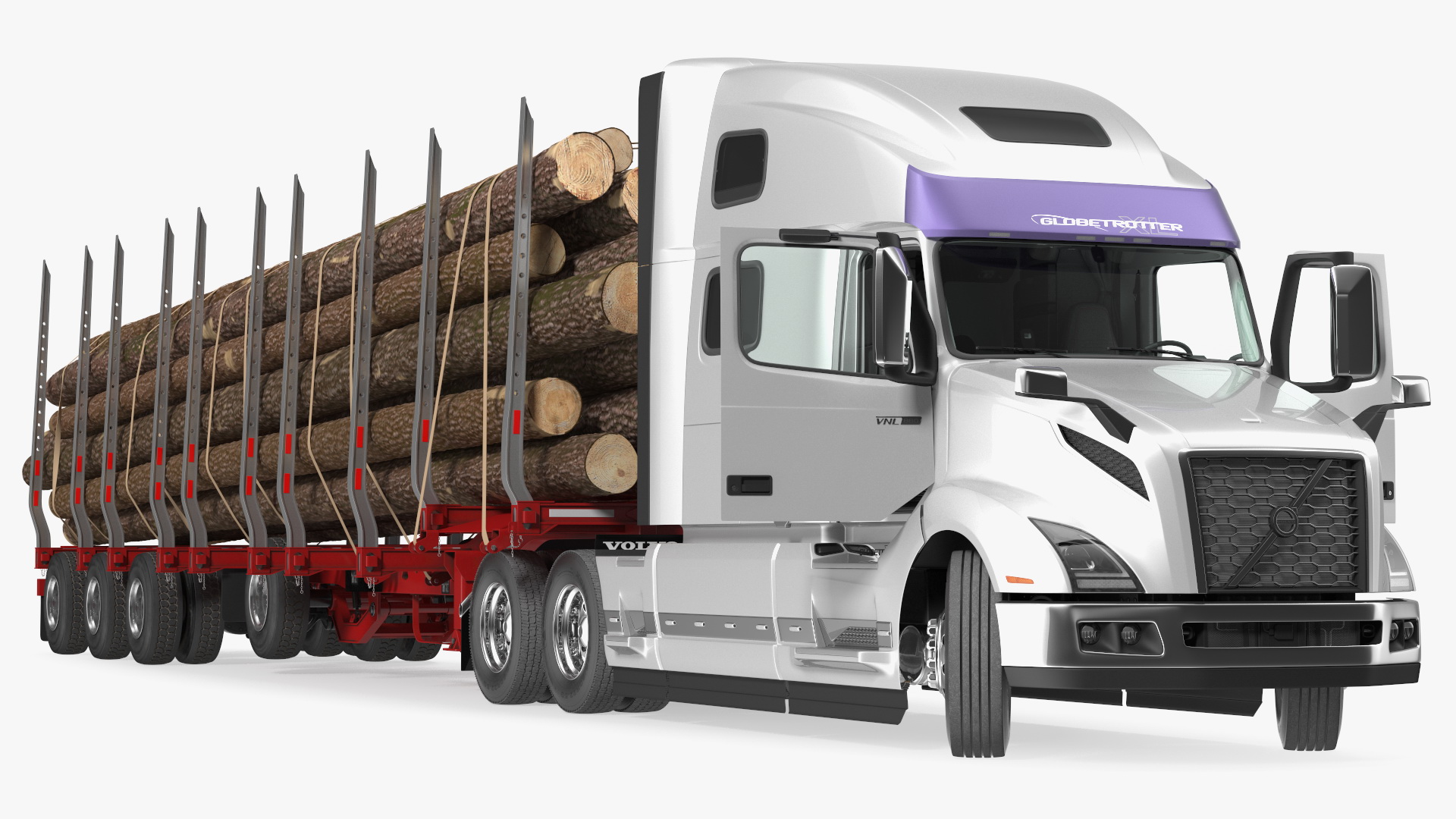 Volvo VNL 860 Truck with Logging Trailer Rigged 3D