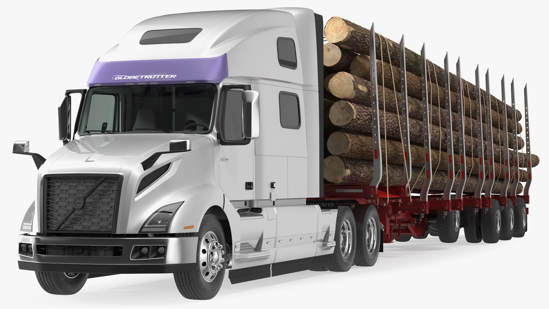 Volvo VNL 860 Truck with Logging Trailer Rigged 3D