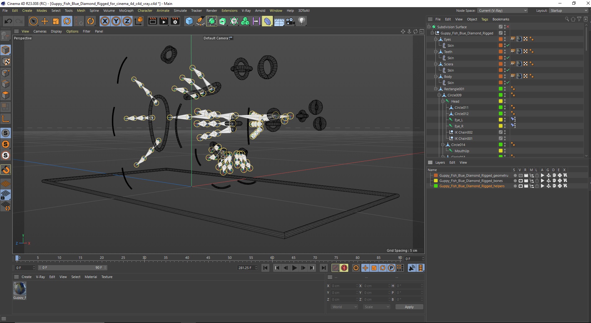 Guppy Fish Blue Diamond Rigged for Cinema 4D 3D model