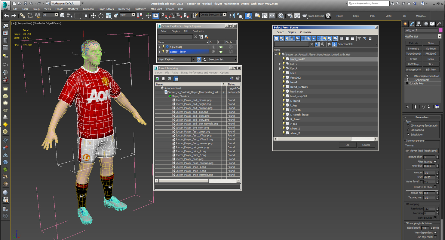 3D Soccer or Football Player Manchester United with Hair model