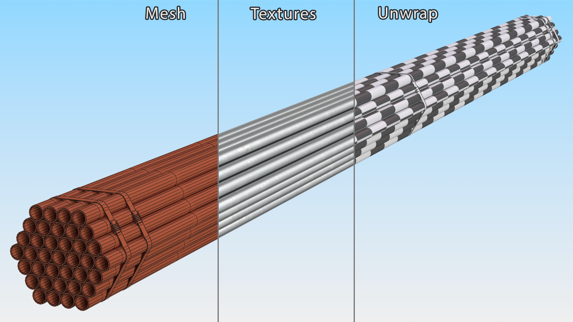 Steel Pipes Bundle 6 Meters 3D