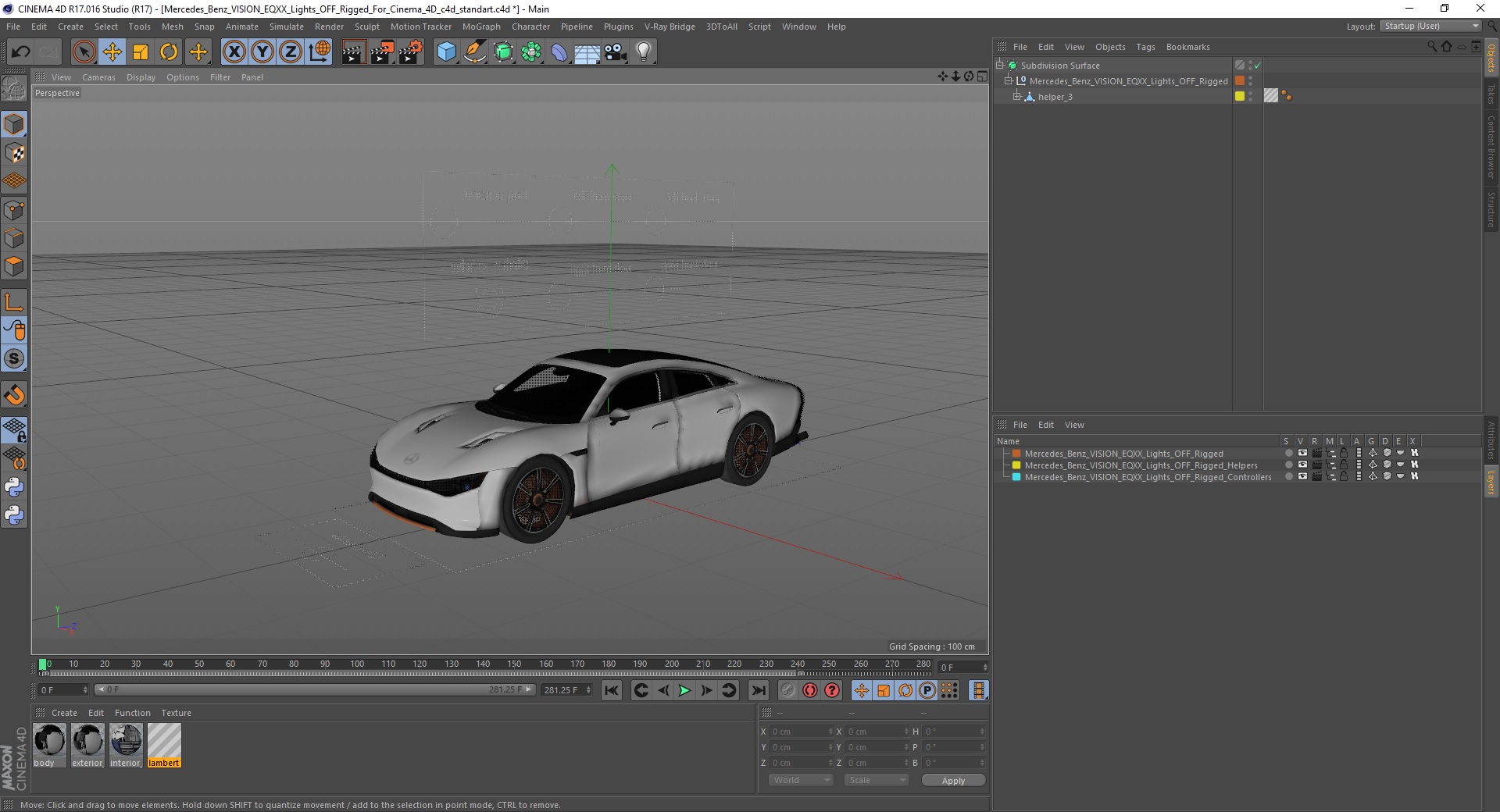 Mercedes Benz VISION EQXX Lights OFF Rigged for Cinema 4D 3D