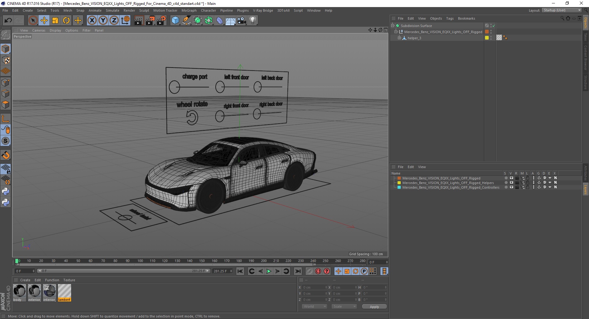 Mercedes Benz VISION EQXX Lights OFF Rigged for Cinema 4D 3D