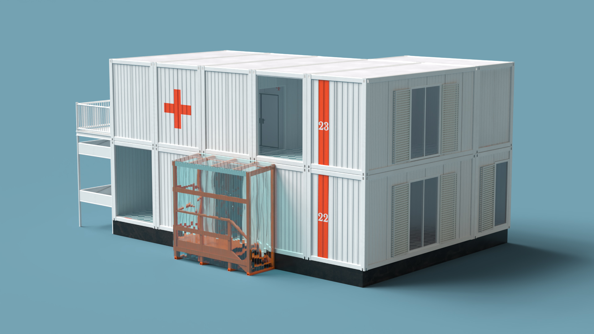 3D Double Story Portable Clinic model
