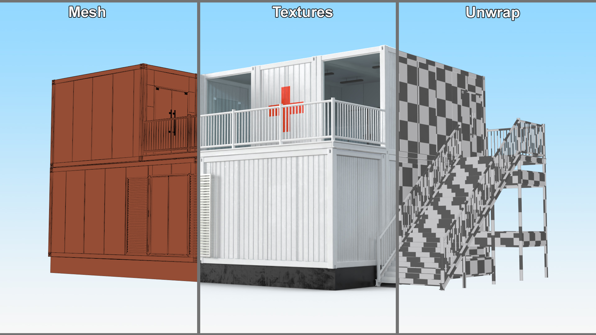 3D Double Story Portable Clinic model