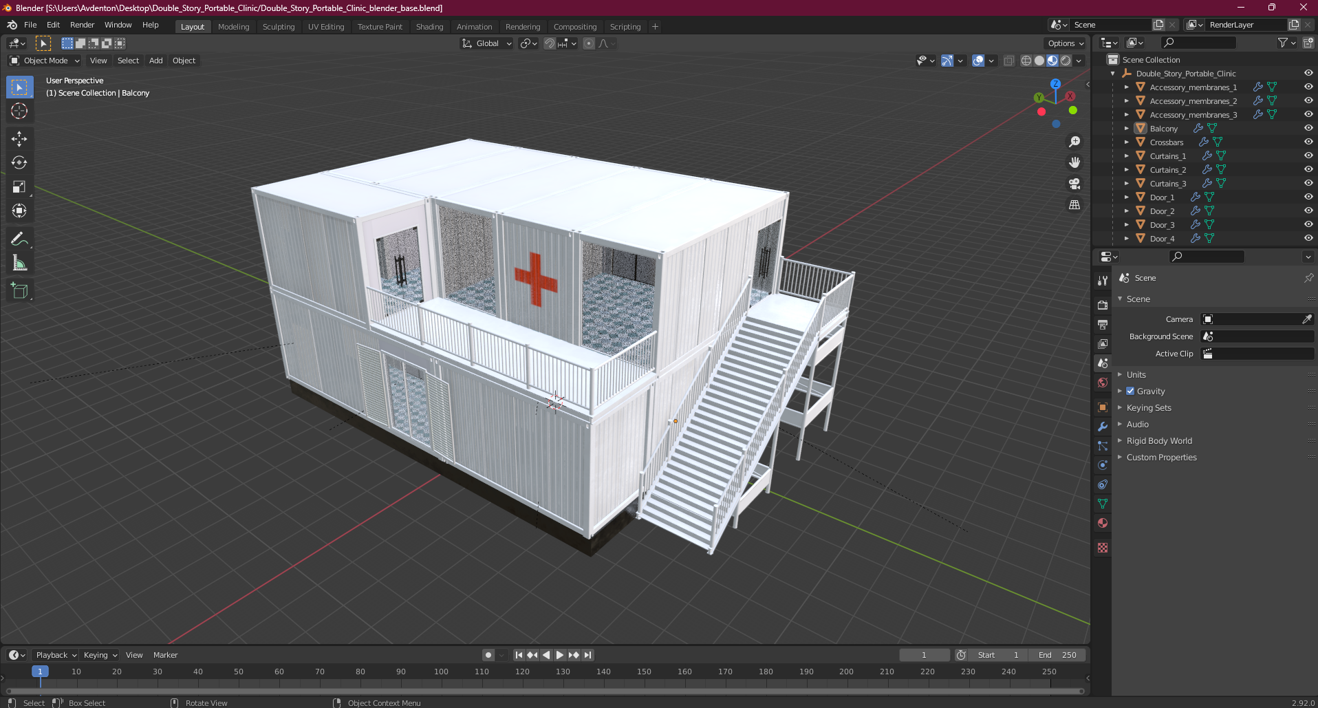 3D Double Story Portable Clinic model