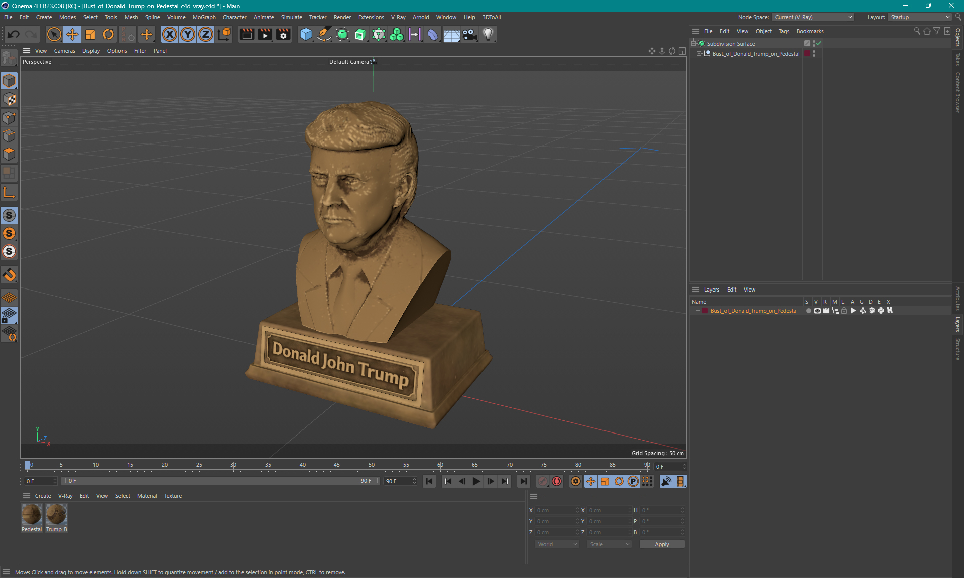 Bust of Donald Trump on Pedestal 3D
