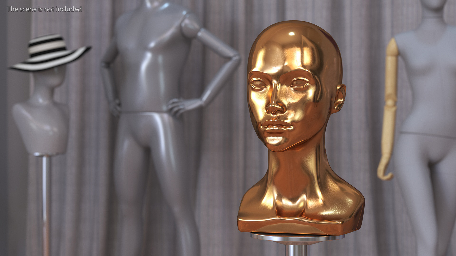 3D Female Mannequin Head Golden model