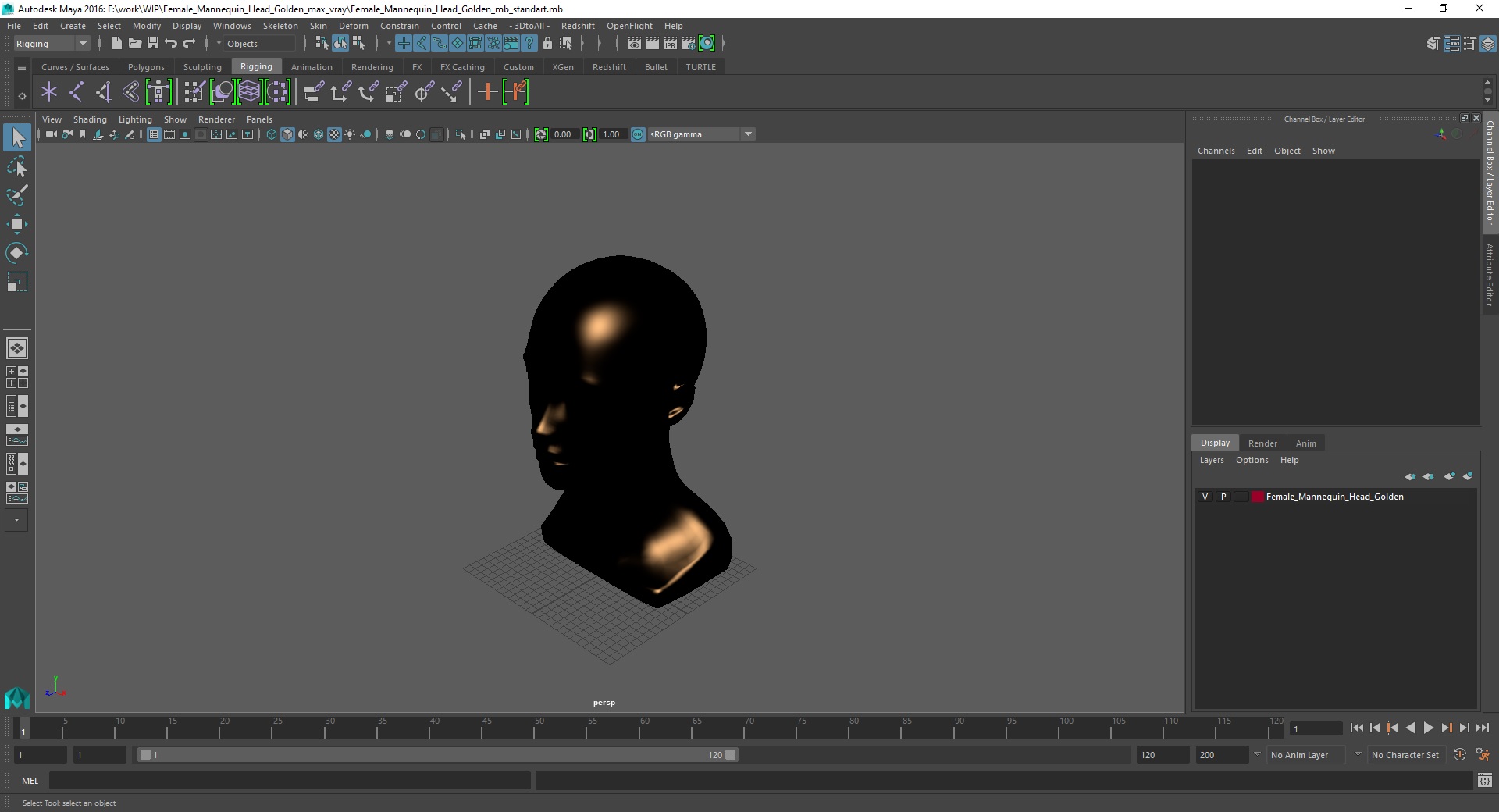 3D Female Mannequin Head Golden model