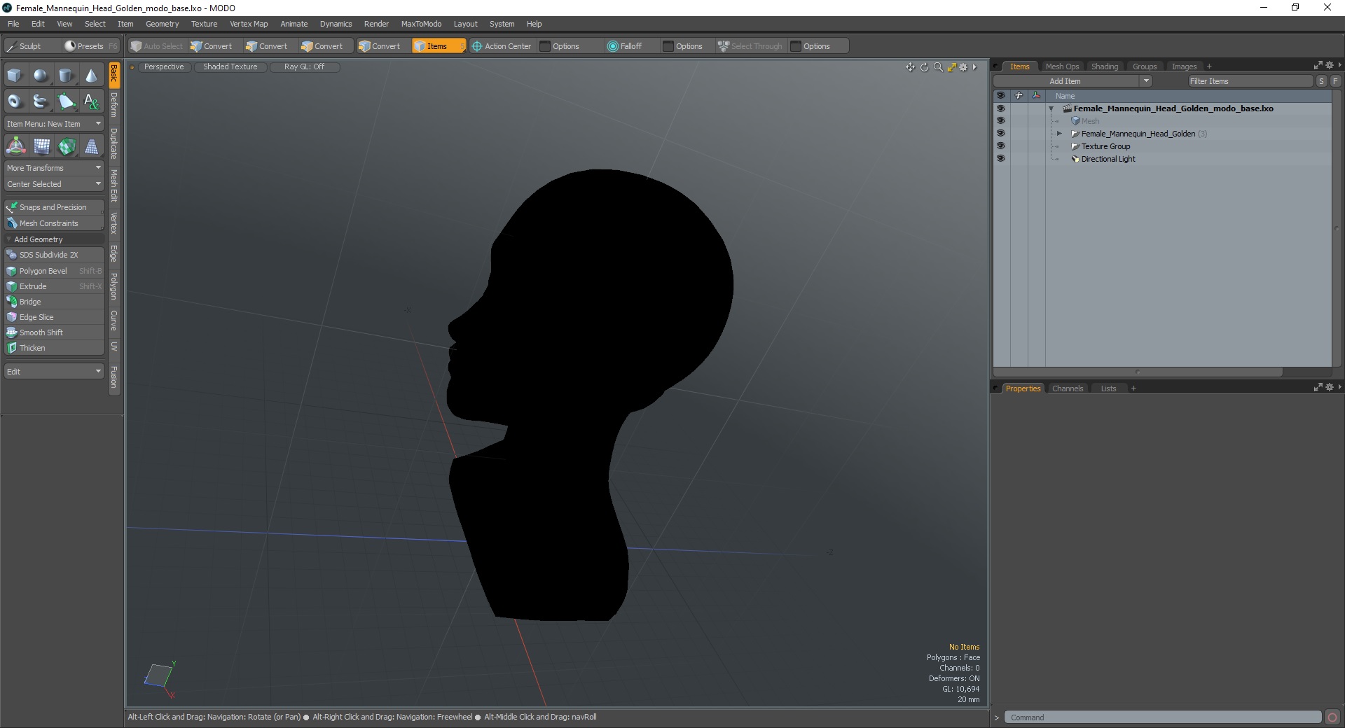 3D Female Mannequin Head Golden model
