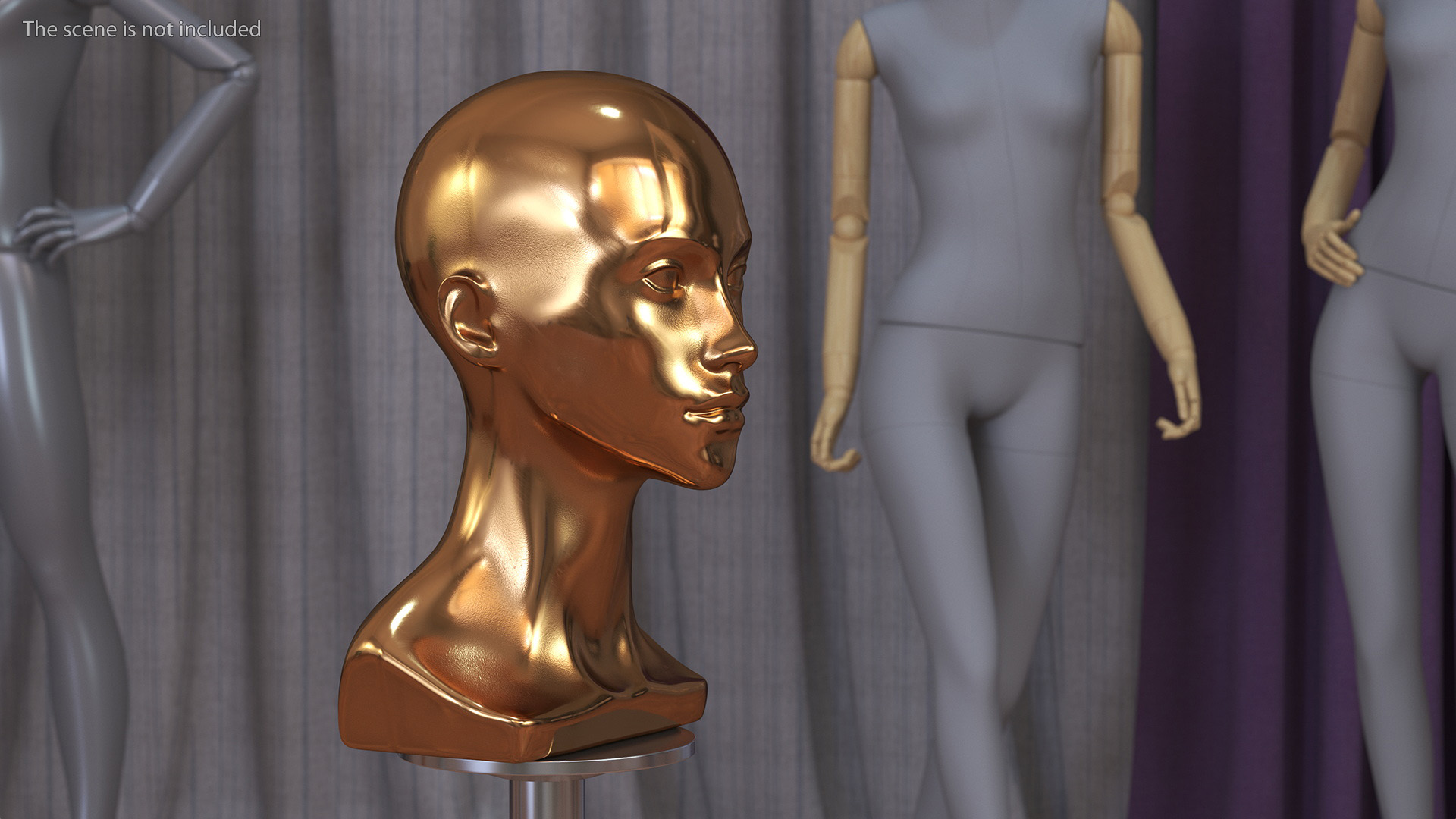 3D Female Mannequin Head Golden model