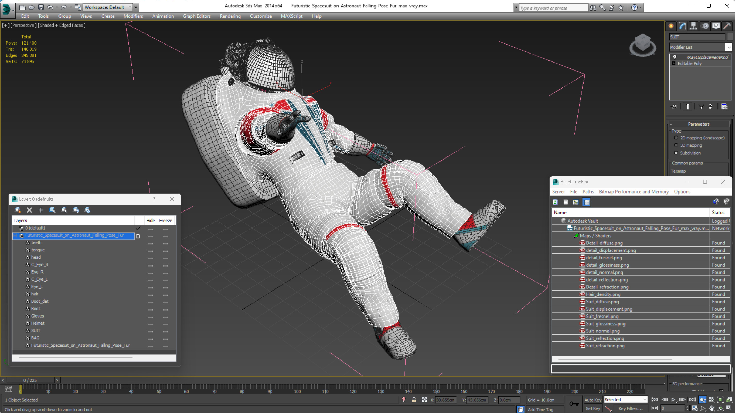 3D model Futuristic Spacesuit on Astronaut Falling Pose Fur