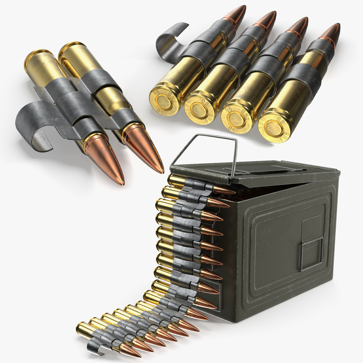 50 Cal Ammo Can with Linked Belt 3D model preview