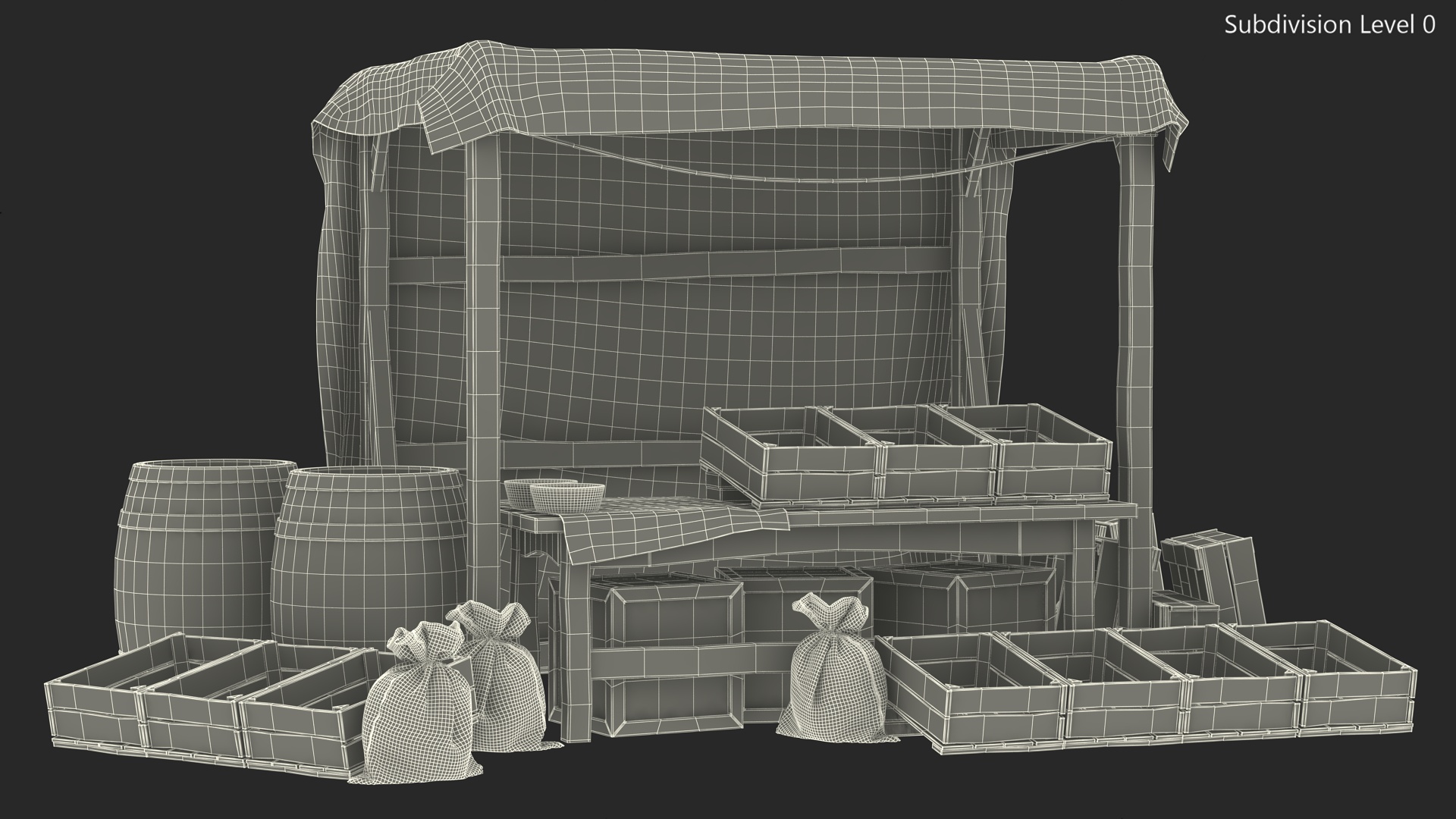 Medieval Market Stall Empty 3D