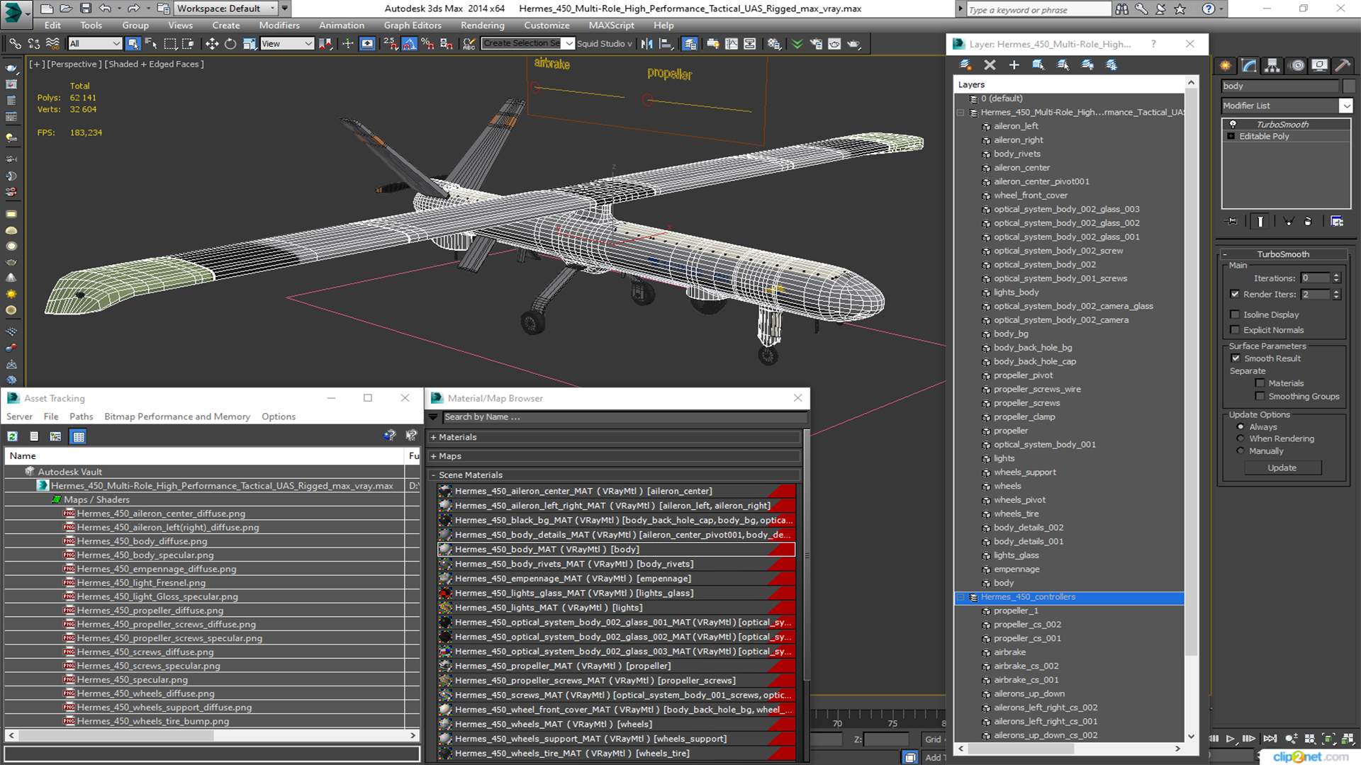 Hermes 450 Multi-Role High Performance Tactical UAS Rigged for Maya 3D