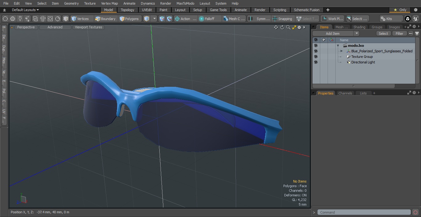 3D Blue Polarized Sport Sunglasses Folded model