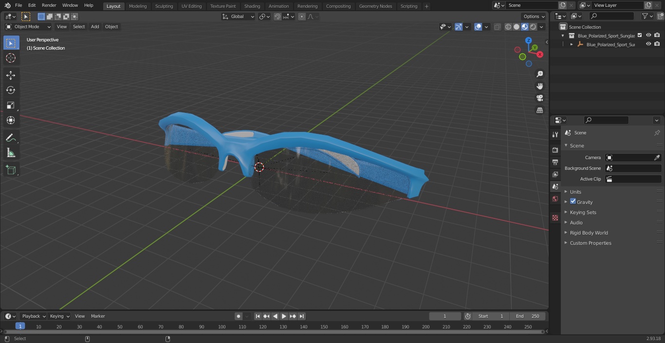 3D Blue Polarized Sport Sunglasses Folded model