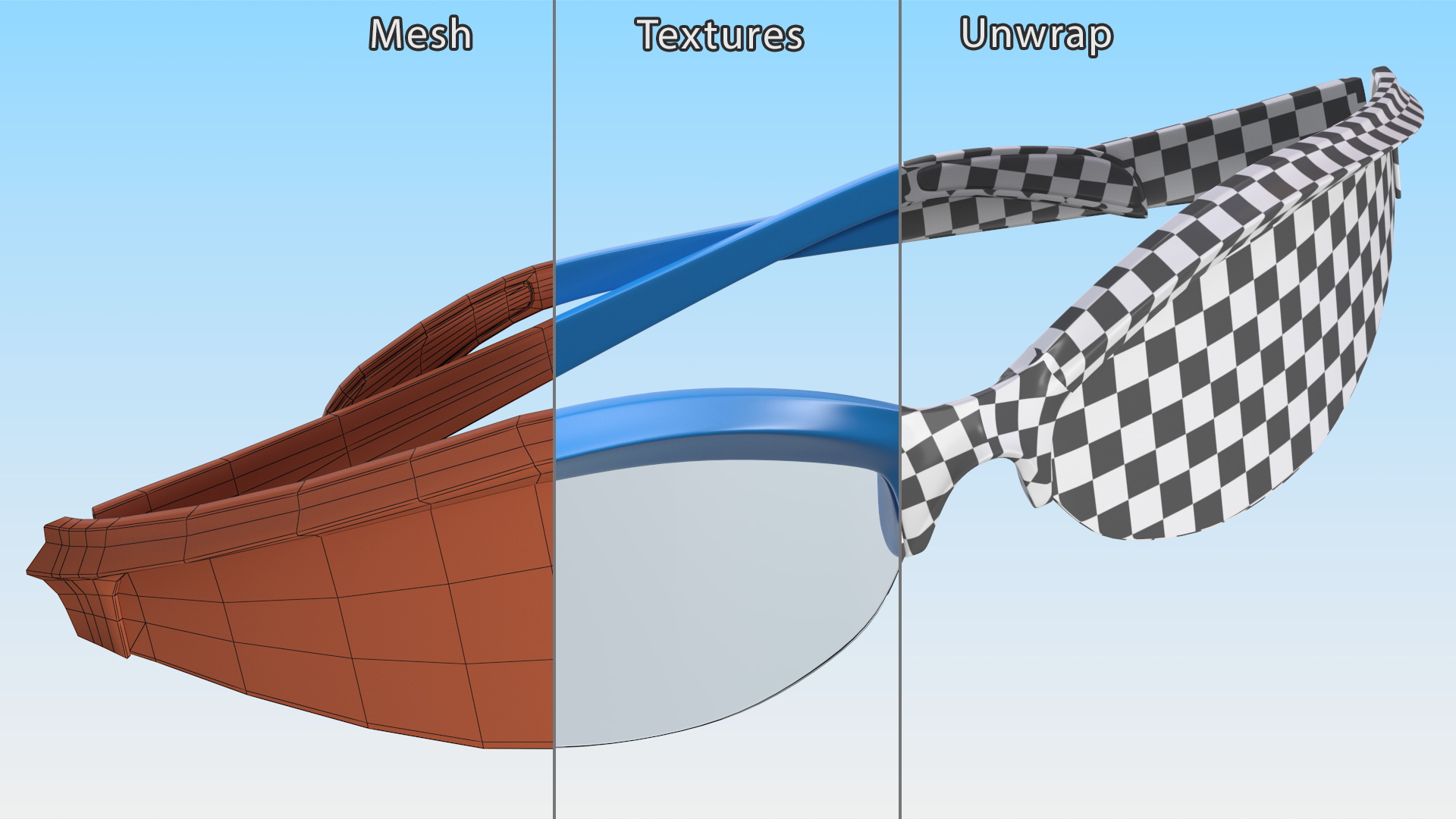 3D Blue Polarized Sport Sunglasses Folded model