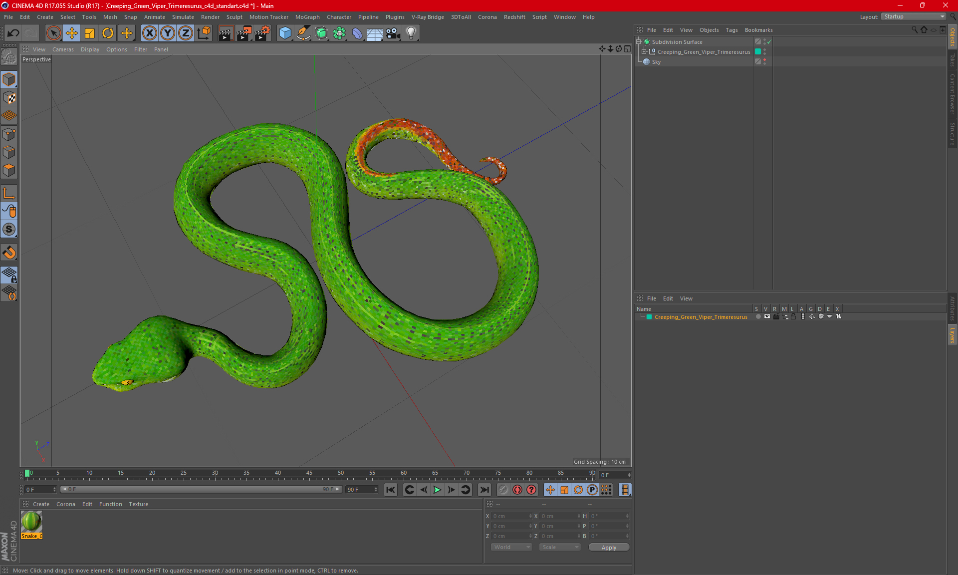 3D Creeping Green Viper Trimeresurus model