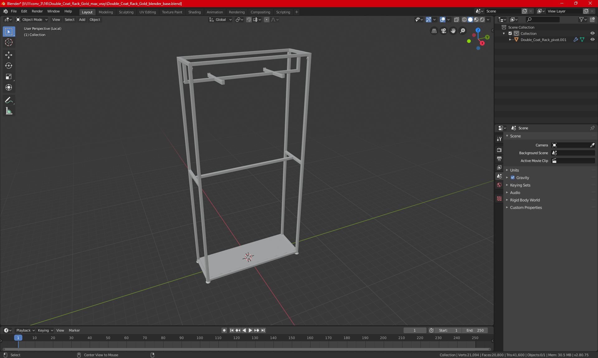 3D Double Coat Rack Gold