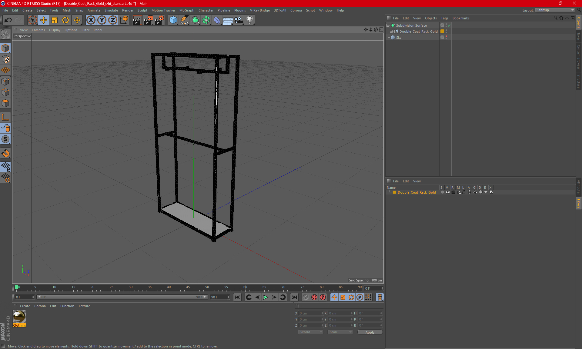 3D Double Coat Rack Gold