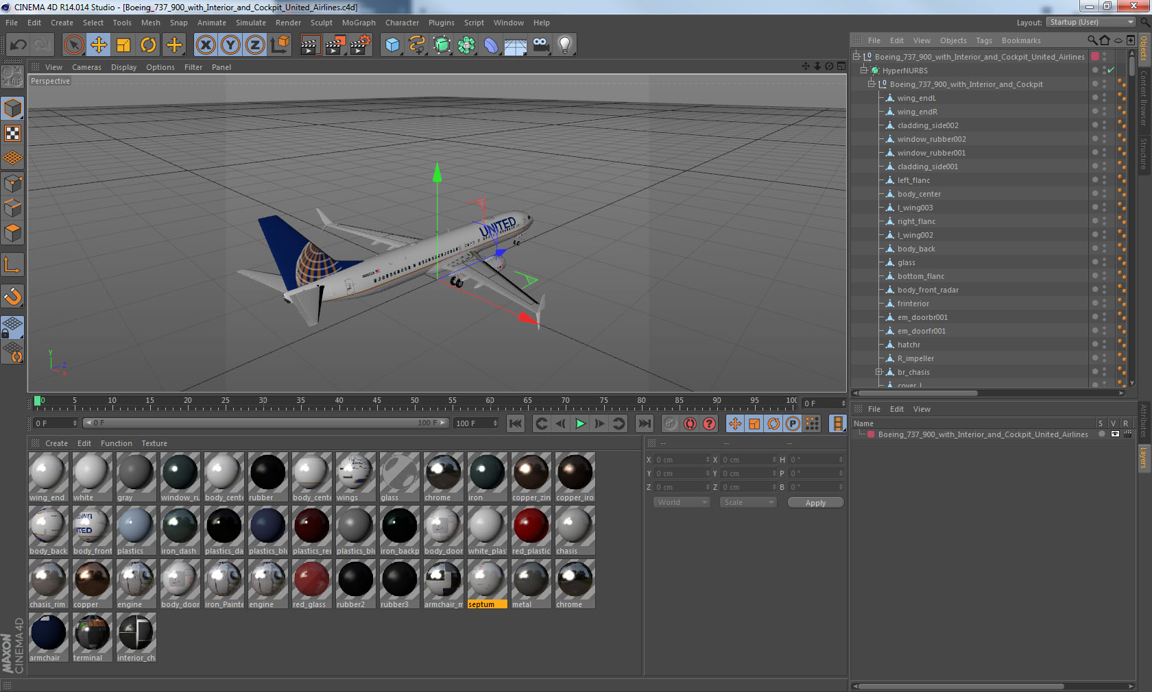 3D Boeing 737 900 with Interior and Cockpit United Airlines