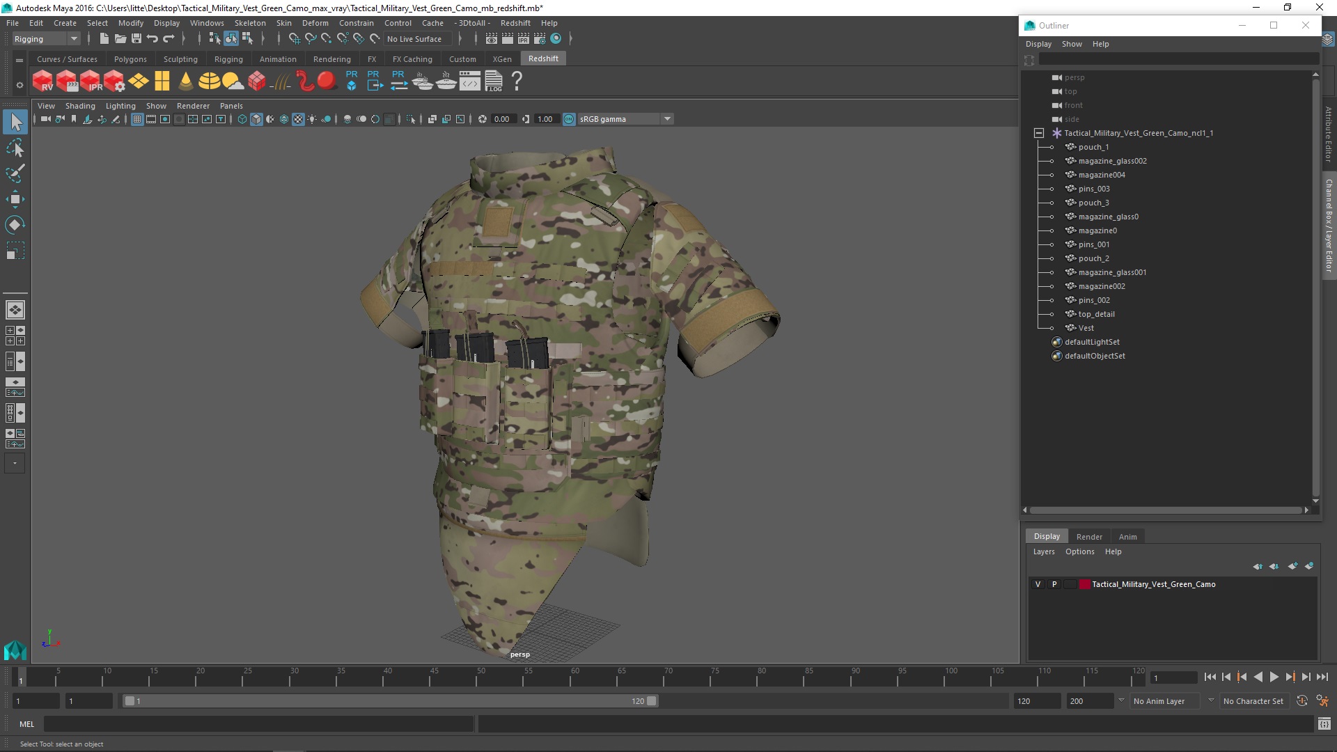3D Tactical Military Vest Green Camo model