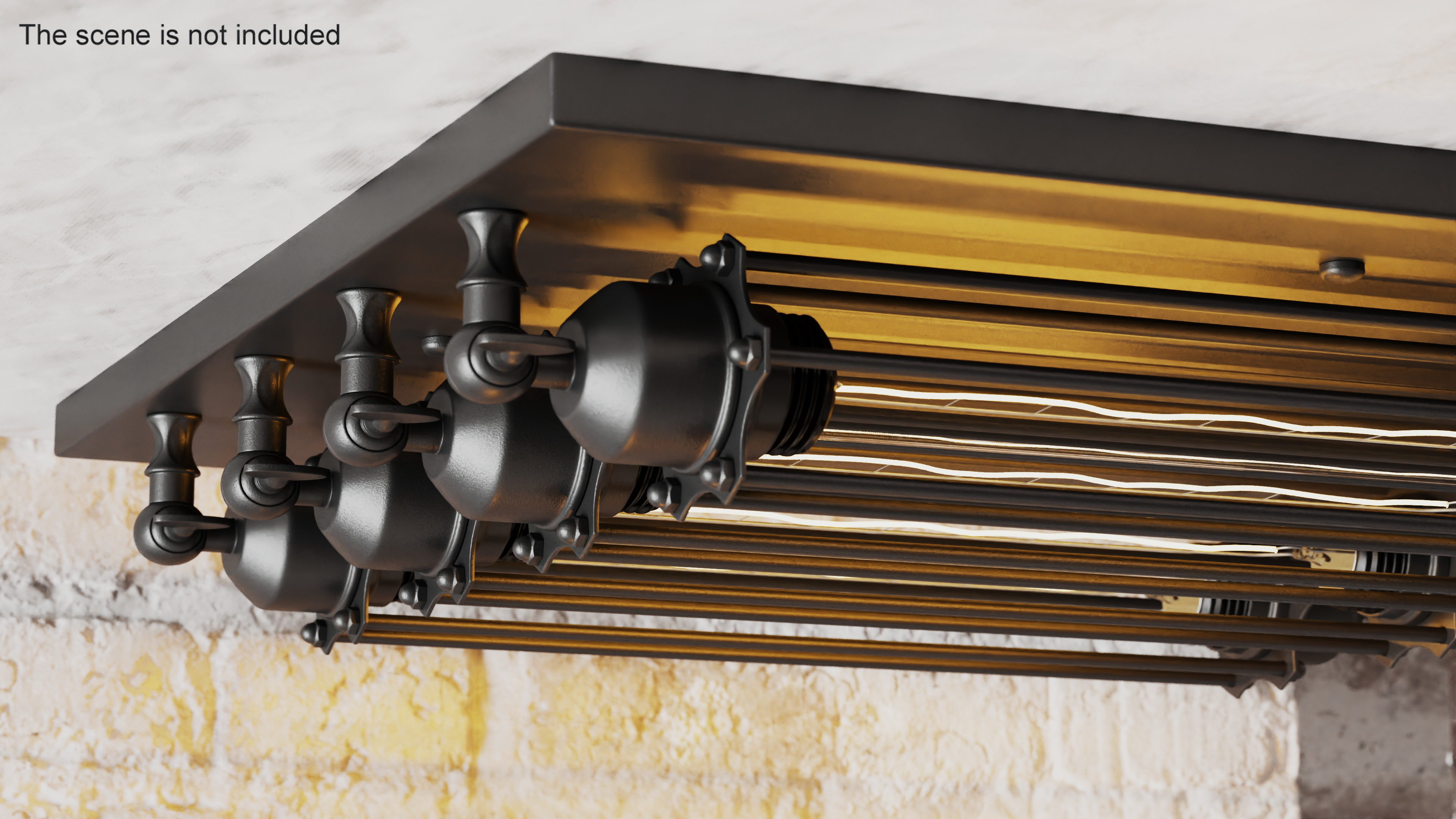 Vintage 4-Head Indoor Mount Ceiling Light ON 3D model