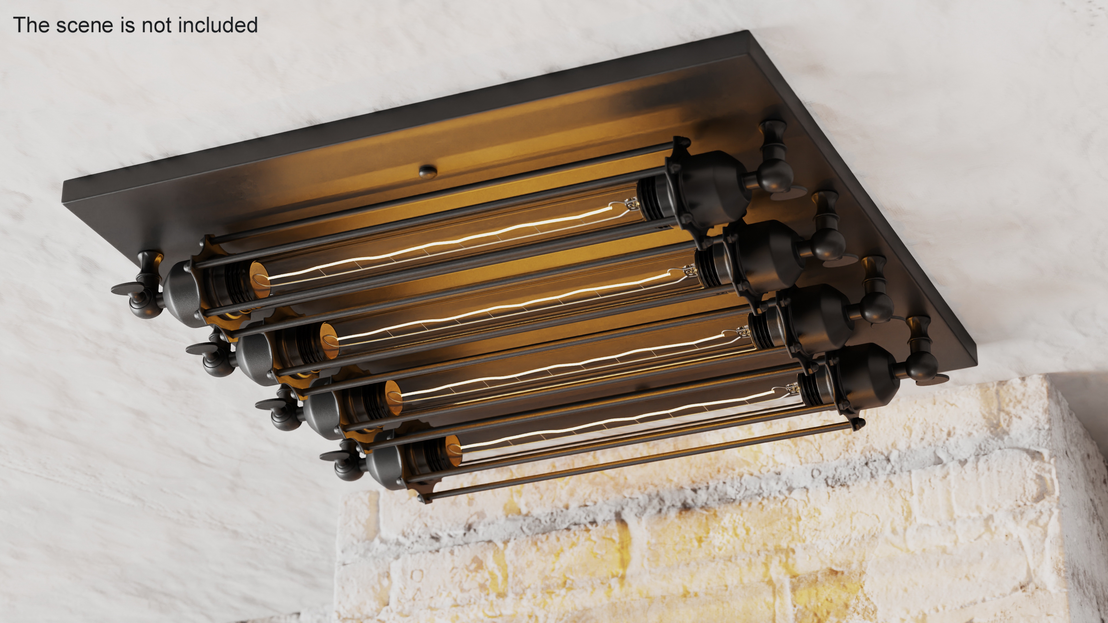 Vintage 4-Head Indoor Mount Ceiling Light ON 3D model