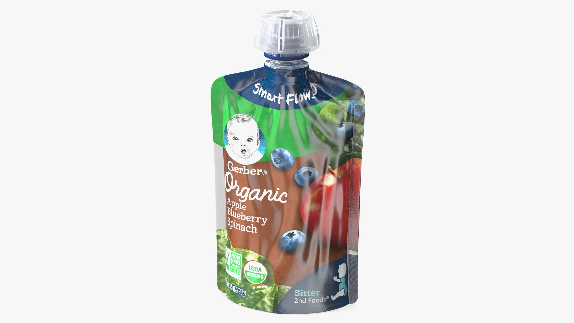 Gerber Baby Snack Pouch Apple Blueberry Spinach 3D