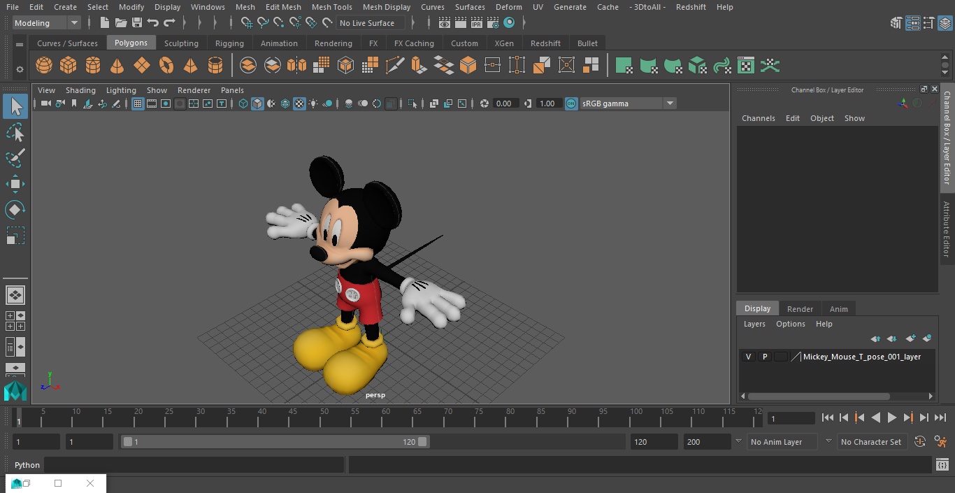Mickey Mouse T-pose 3D model