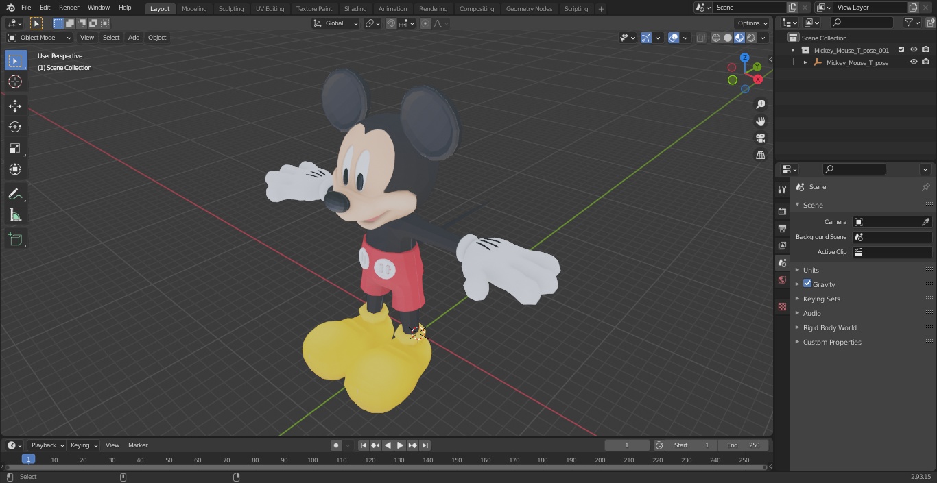 Mickey Mouse T-pose 3D model