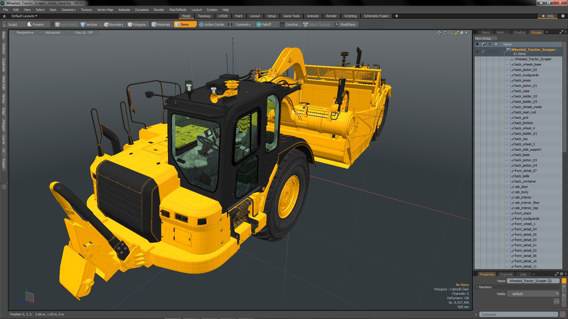 3D Wheeled Tractor Scraper model