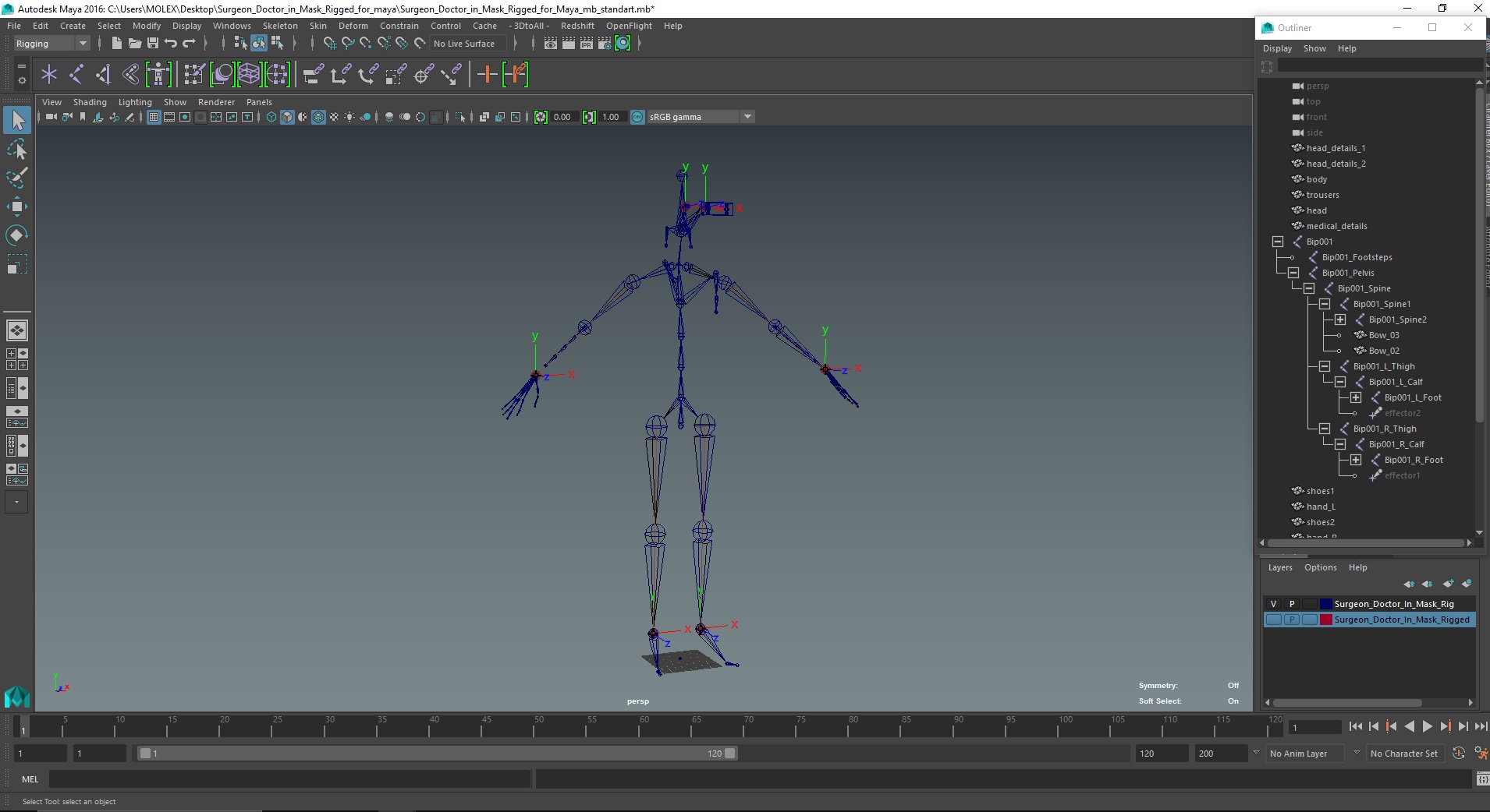 3D Surgeon Doctor in Mask Rigged for Maya model