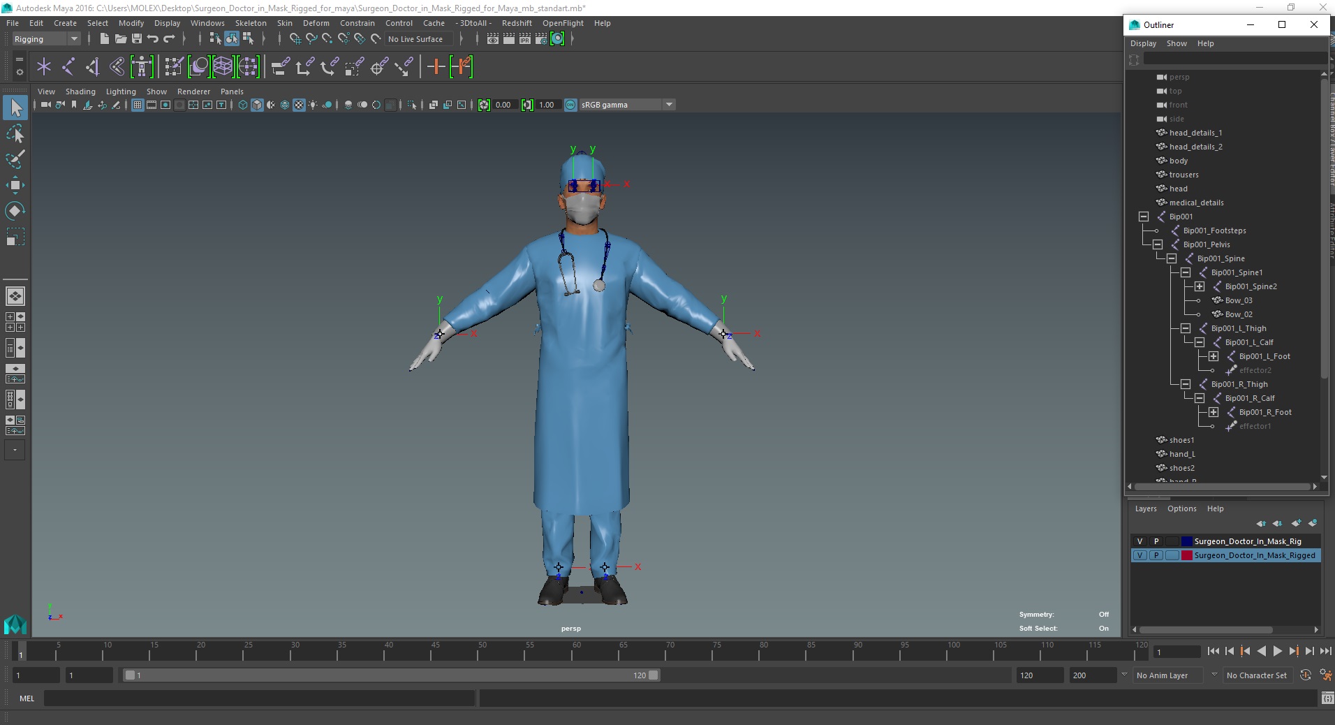 3D Surgeon Doctor in Mask Rigged for Maya model