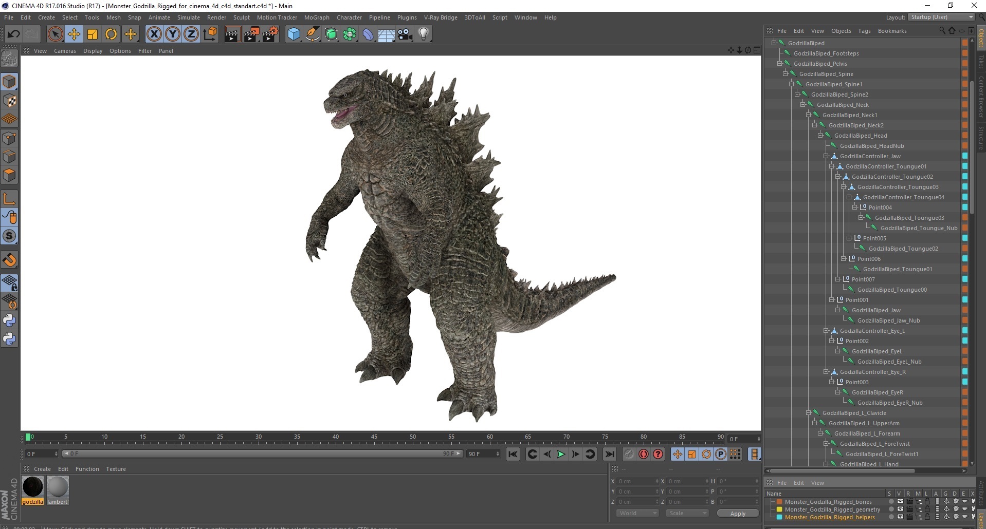 Monster Godzilla Rigged for Cinema 4D 3D