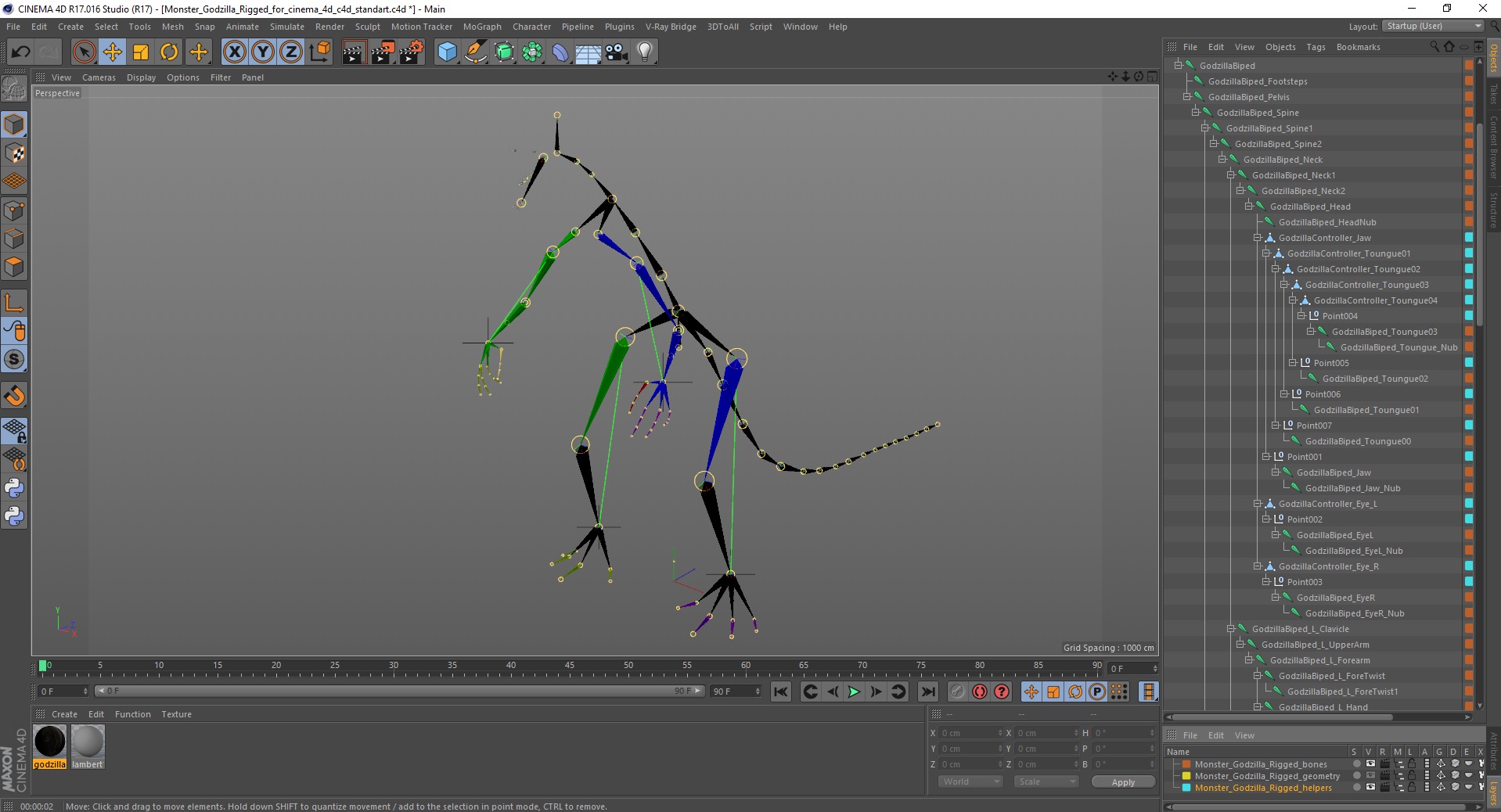 Monster Godzilla Rigged for Cinema 4D 3D