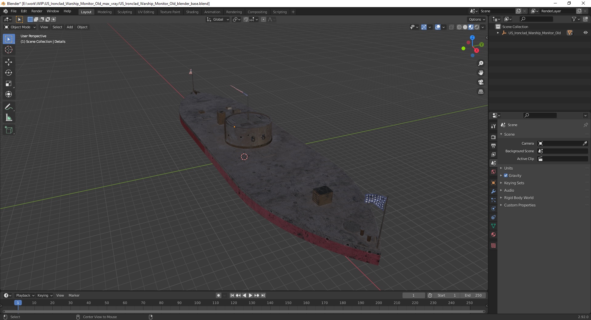 3D US Ironclad Warship Monitor Old