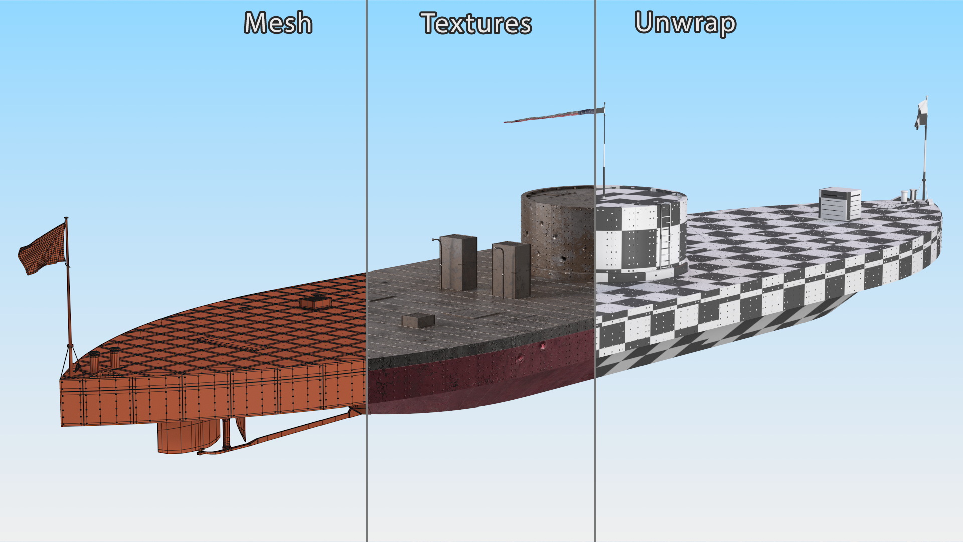 3D US Ironclad Warship Monitor Old