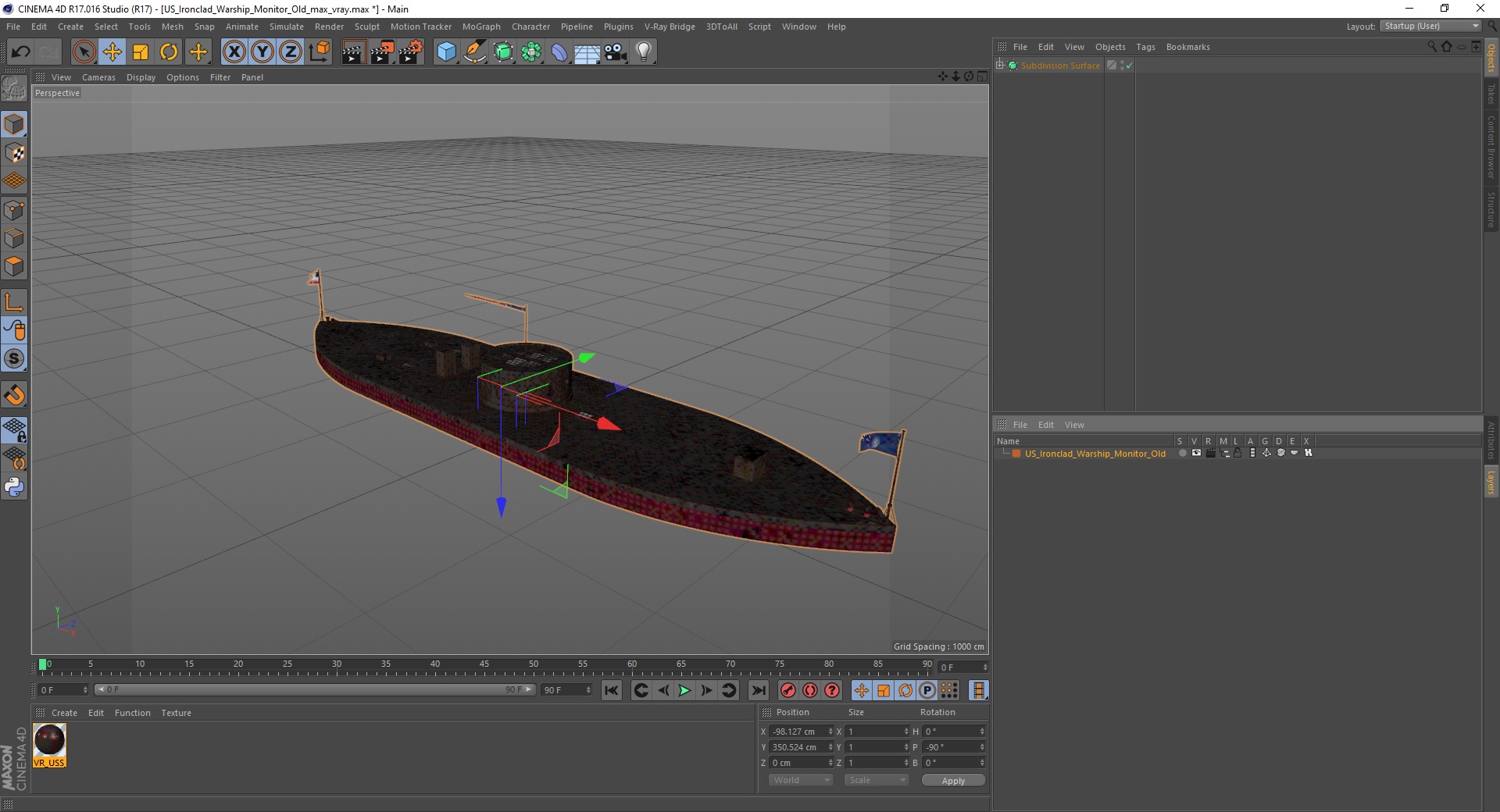 3D US Ironclad Warship Monitor Old