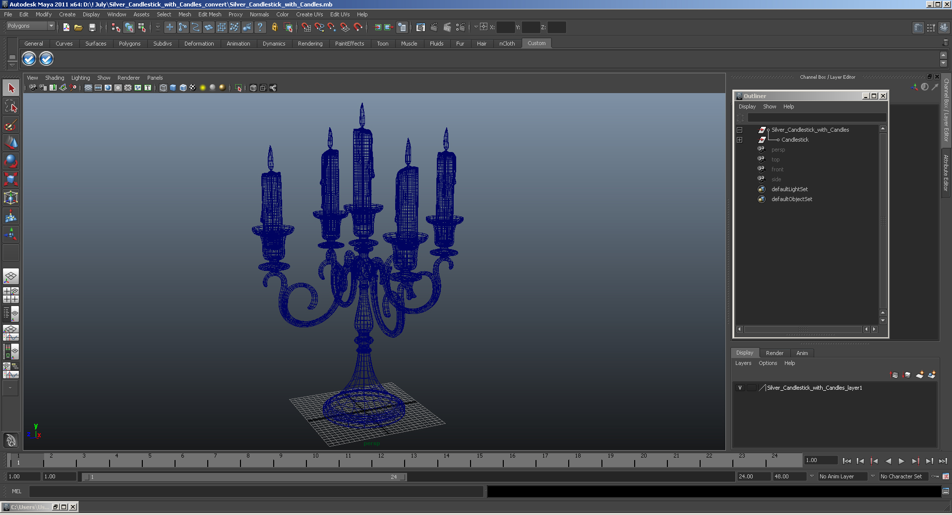 3D Silver Candlestick with Candles