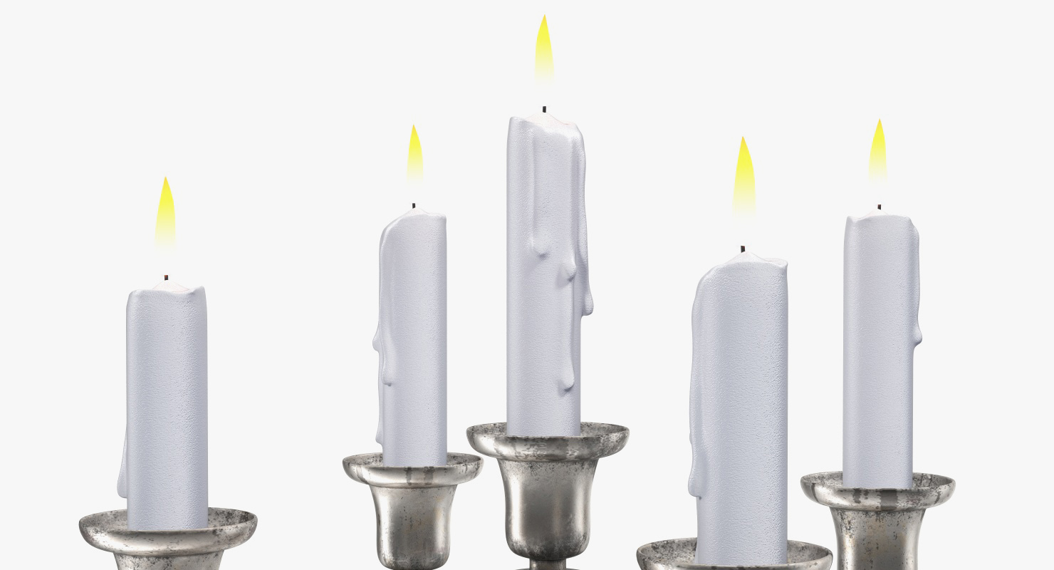 3D Silver Candlestick with Candles