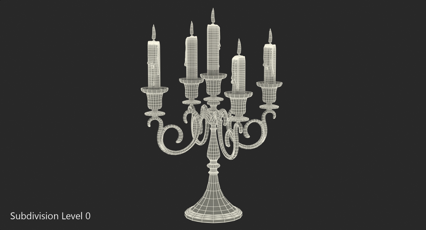 Silver Candlestick with Candles 3D Model